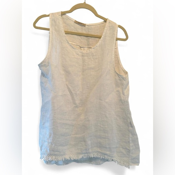 Francesca Bettini Sleeveless Tank Top LARGE 100% Linen White